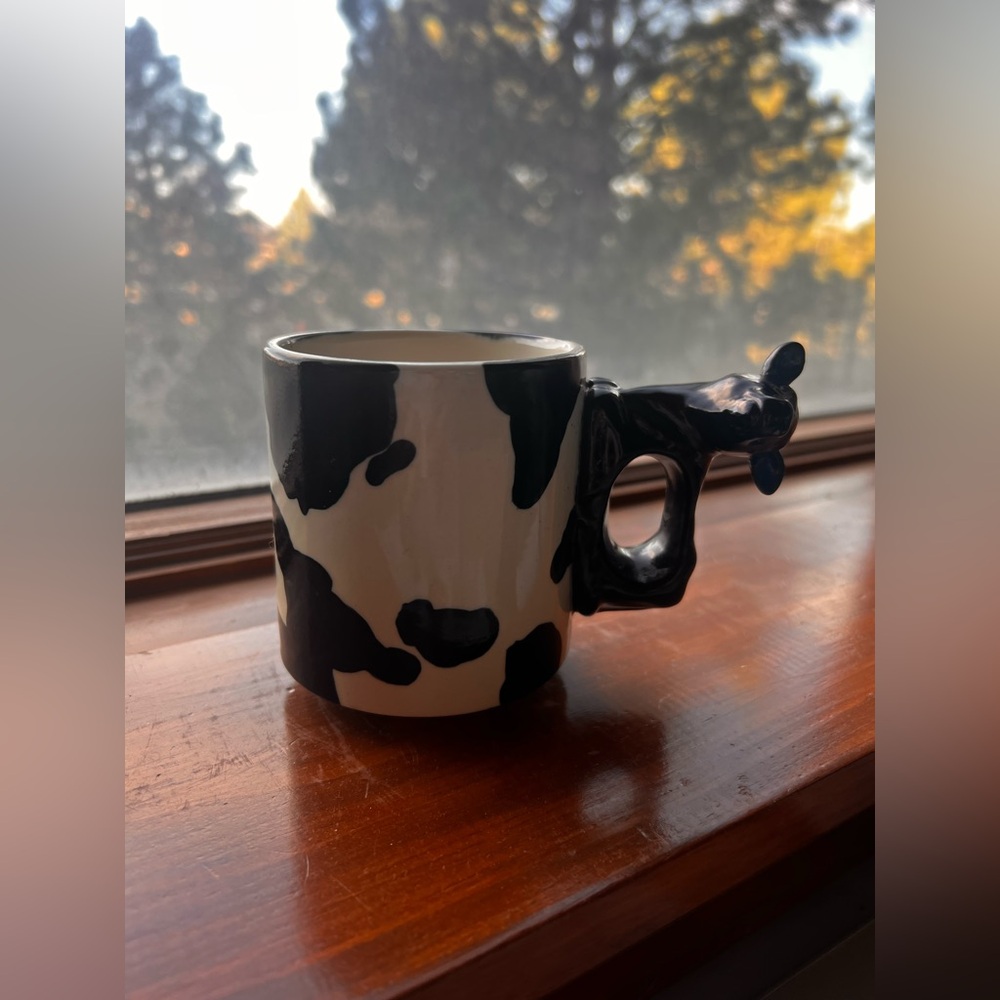 Handmade Ceramic Cow Mug with Novelty Cow Handle